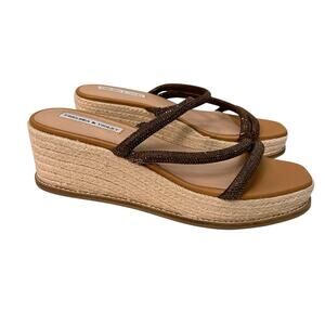 Chelsea And Violet Coco Rhinestone Espadrille Sandals 10M Platform Strappy Brown